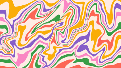 Abstract background with colorful waves. Vector psychedelic pattern in trendy retro 60s, 70s, 90s  style