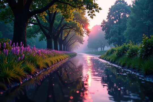 Wettervorhang aus violettem Regen sch?tzt sich vor Sturm, natur, umgebung, schatten