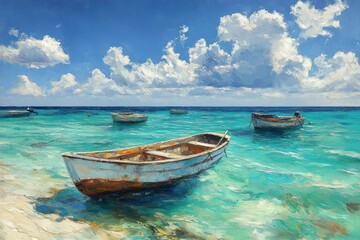 Stunning Coastal Impressionism with Tourists on Boats in Turquoise Waters at La Maddalena National Park in Sardinia Italy