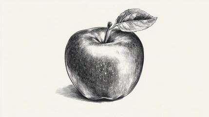 Pencil sketch of an apple with leaf on white