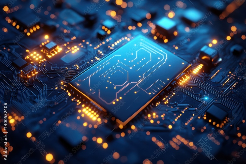 Aufkleber detailed close-up of a modern circuit board displaying intricate designs and glowing elements