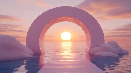 Pastel archway at sunset over water