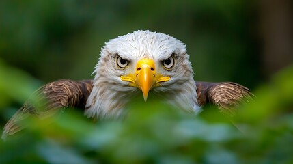 Obraz premium Bald eagle portrait in lush forest