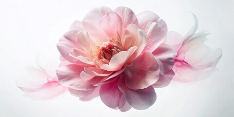 Fototapeta premium Double Exposure Pink Oleander Flower on White Background - Botanical Art Print
