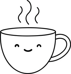 Cute Coffee Cup Line Art Drawing Vector | Kawaii, Café & Beverage Line Icon