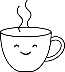 Cute Coffee Cup Line Art Drawing Vector | Kawaii, Café & Beverage Line Icon