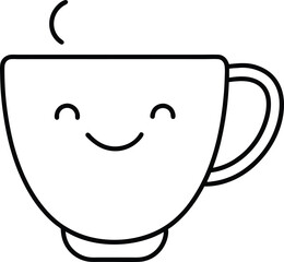 Cute Coffee Cup Line Art Drawing Vector | Kawaii, Café & Beverage Line Icon