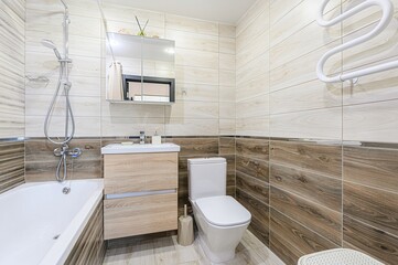 interior apartment room bathroom, sink, decorative elements, toilet