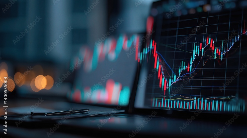 Poster graph analysis on digital screen with blurred background