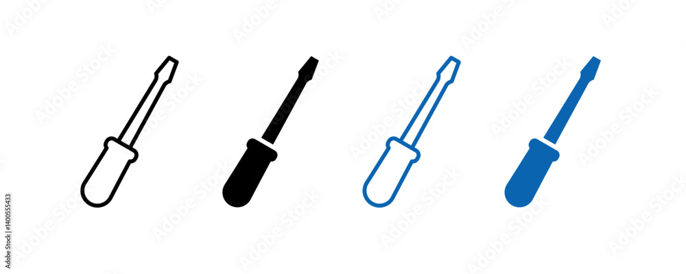 Poster screwdriver flat line icon set. screwdriver vector set outline. key tool isolated on white backgroun