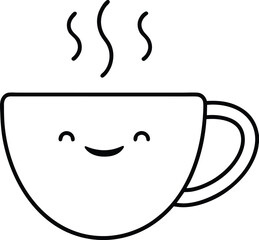 Cute Coffee Cup Line Art Drawing Vector | Kawaii, Café & Beverage Line Icon