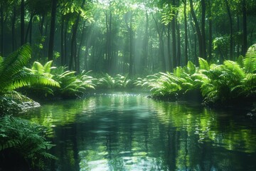 Obraz premium Lush Tropical Pond Reflections in Balata Garden Martinique