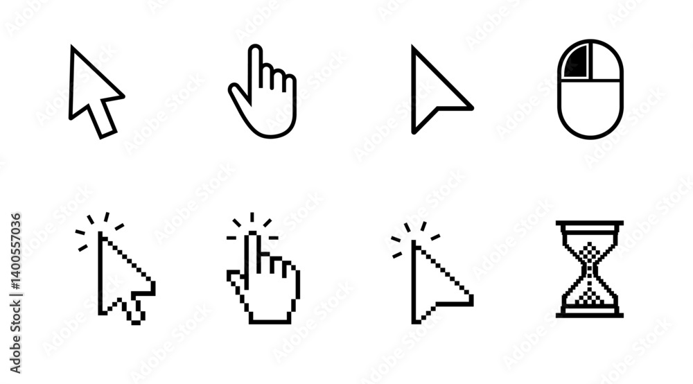 Fototapete mouse click cursor set. computer mouse click cursor icon set. clicking cursor, pointing hand clicks 