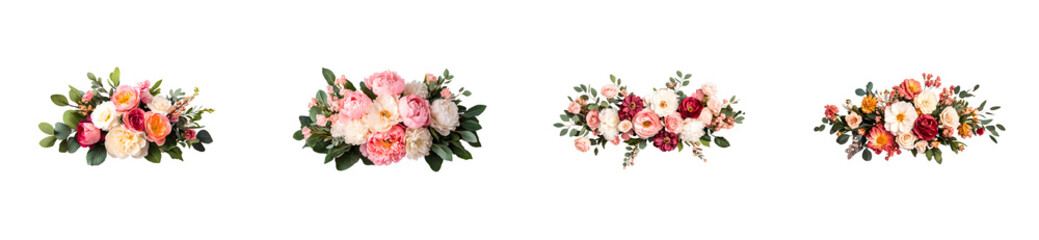 Flower arrangements in varying styles featuring soft colors