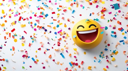 Happy emoji in confetti.
