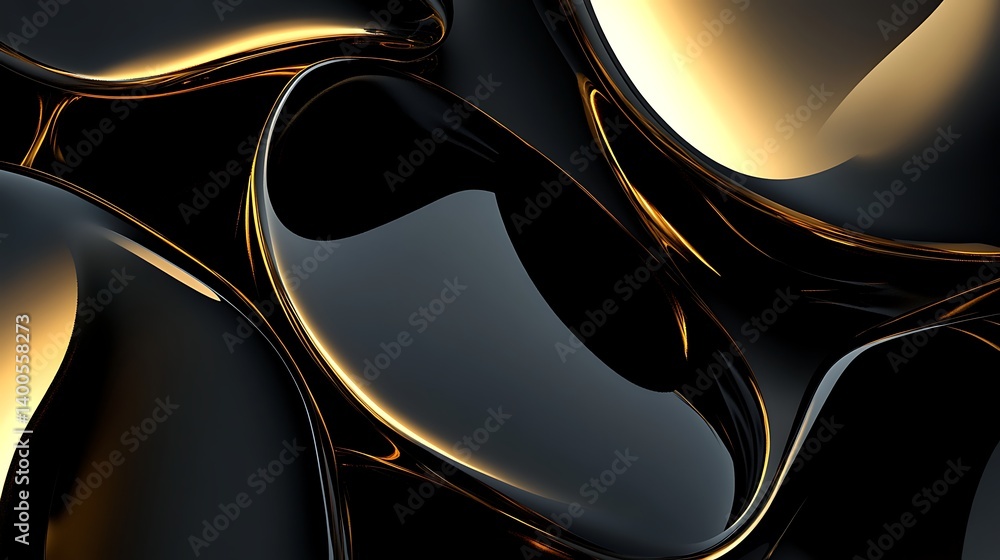 Poster abstract close-up of smooth, reflective black and gold surfaces creating a visually striking composi