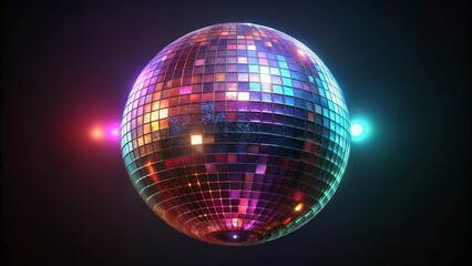 Obraz premium Disco Ball in Low Light, Sparkling Reflection, Nightclub Atmosphere, Isolated on Black Background