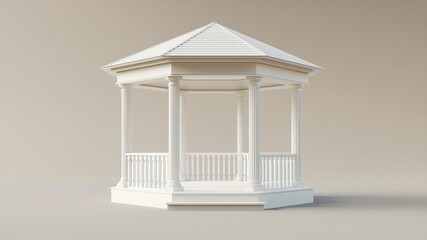 A minimalistic white gazebo on neutral background, rendered in soft lighting.