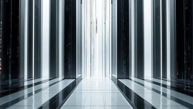 Cyberpunk data abstract loop for tech presentations and game HUDs. 3840x2160, 30fps. Holographic grid with binary code rain effect. Ideal for AI/blockchain-related content.