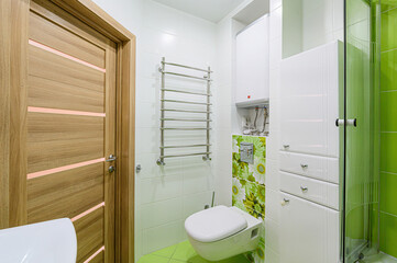 interior apartment room bathroom, sink, decorative elements, toilet