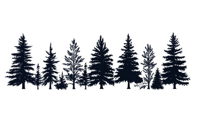 Obraz premium Elegant Coniferous Fir Tree Silhouettes for Nature Projects in Minimalist SVG Vector