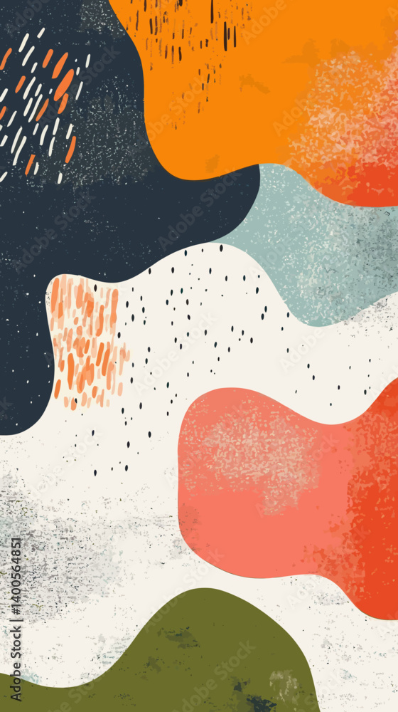 Poster colorful abstract waves with textured layers in minimalist vector style
