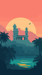 Obraz premium Retro Travel Poster of Indore, Madhya Pradesh, India - Minimalist Vector Art
