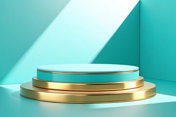 Elegant Teal and Gold Product Display Podium