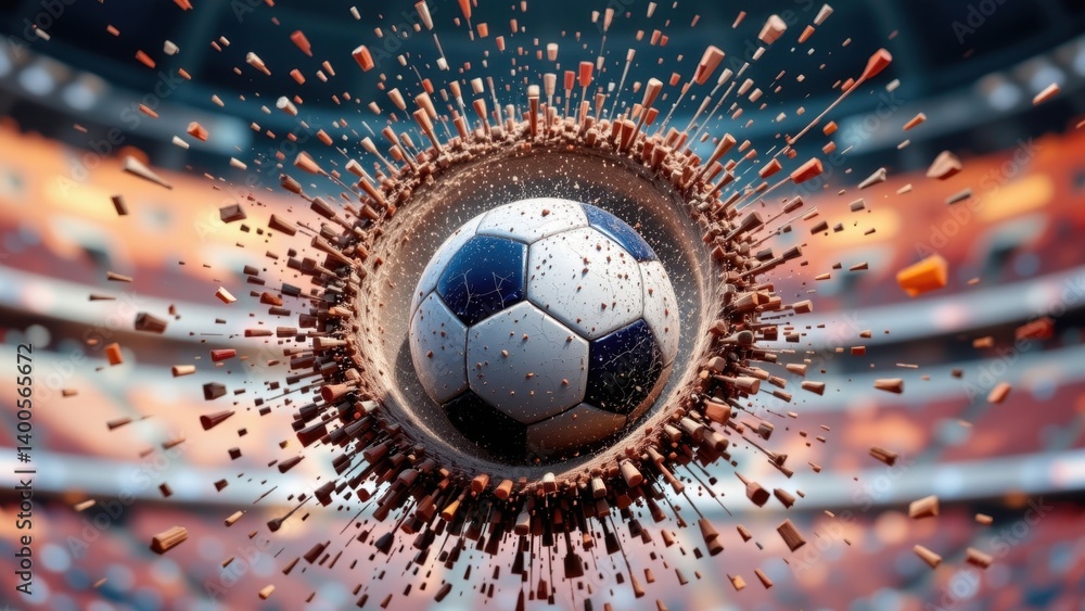 Poster a captivating visual of a football cascading through the air, surrounded by a swirling vortex of par