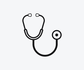 Simple black line art stethoscope icon on white background