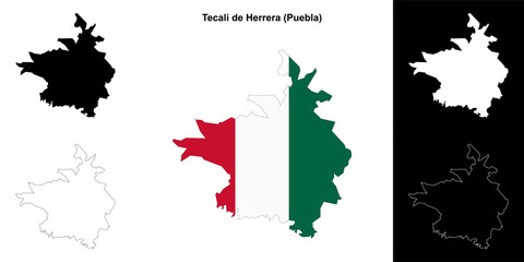 Tecali de Herrera municipality (Puebla) outline map set