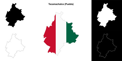 Fototapeta premium Tecamachalco municipality (Puebla) outline map set