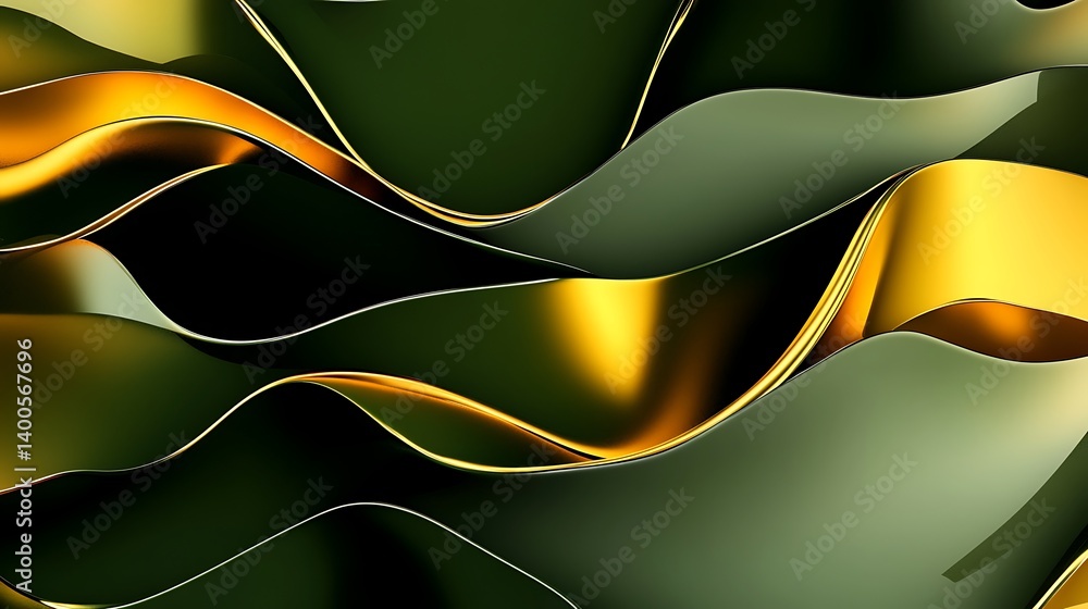 Poster abstract texture featuring flowing green and gold hues, creating a sense of movement and depth with 