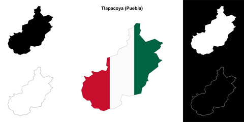 Tlapacoya municipality (Puebla) outline map set
