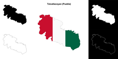 Tzicatlacoyan municipality (Puebla) outline map set