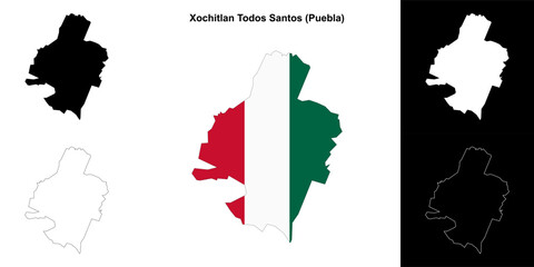 Xochitlan Todos Santos municipality (Puebla) outline map set
