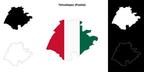Yehualtepec municipality (Puebla) outline map set