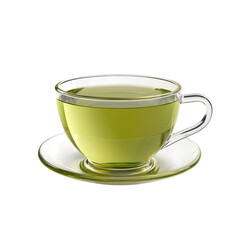 Green Tea in Clear Cup with Saucer on White Background