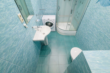 interior apartment room bathroom, sink, decorative elements, toilet