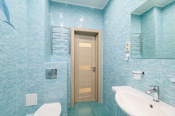 interior apartment room bathroom, sink, decorative elements, toilet