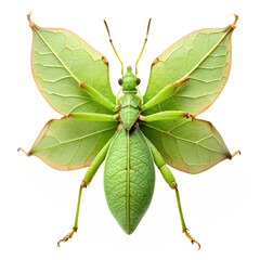 Exotic leaf insect phylliidae camouflage tropical bug wildlife nature macro closeup view on transparent background