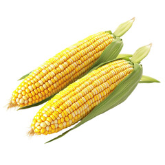 Fresh Yellow Corn Ears with Green Husks on White Background