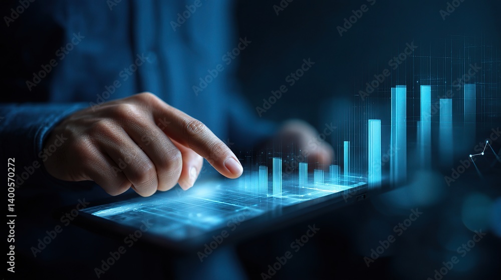 Aufkleber man using tablet to analyze financial dashboard data and trends