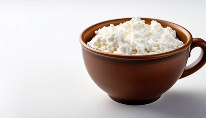 Cottage cheese in a cup on a white background