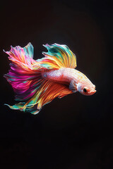 Fototapeta premium The moving moment beautiful siamese betta fish or dumbo betta splendens fighting fish in thailand on isolated black background. Thailand called Pla-kad or big ear fish. Colorful siamese fighting fish.