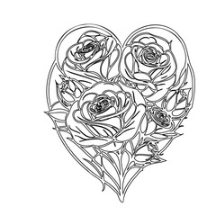 Floral Heart Outline with Roses and Foliage