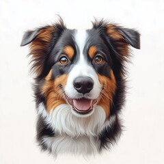 Fototapeta premium Hyper-realistic Portrait of Australian Shepherd Dog Cute Puppy Isolated on White Background Animal Art Collection Pet Illustration