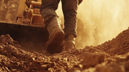 Construction worker operating a bulldozer for site leveling. Featuring power and precision