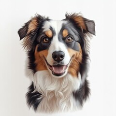 Fototapeta premium Hyper-realistic Australian Shepherd Portrait Cute Puppy Head Isolated on White Background Animal Art Dog Print