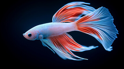 The moving moment beautiful siamese betta fish or dumbo betta splendens fighting fish in thailand on isolated black background. Thailand called Pla-kad or big ear fish. Colorful siamese fighting fish.